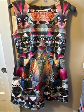 Colorful Geometric Print Mini Dress - Multi